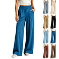 thumbnail image 1 of CFLVAEK Plus Size Pants for Women Loose Fit Wide Leg Workout Pant Casual Summer Elastic Waisted Trousers with Pockets Khaki XL, 1 of 7