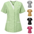 thumbnail image 1 of CFLVAEK Plus Size Scrubs for Women Button V Neck Nursing Uniform Comfy Short Sleeve Scrub Tops with Pockets Solid Color Working Uniform Gray M, 1 of 4