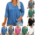 thumbnail image 1 of CFLVAEK Plus Size Shirts for Women Loose Fit Henley Shirt Summer Casual 3/4 Sleeve T Shirts Solid Color Classic Tops 2025 Green L, 1 of 10