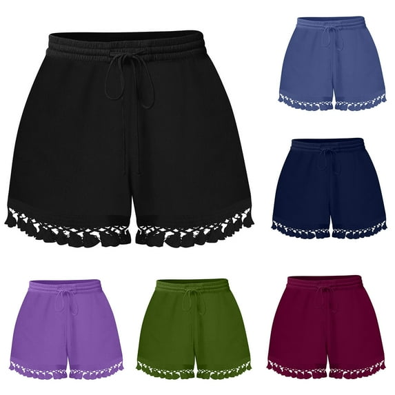 CFLVAEK Plus Size Shorts for Women Casual Summer High Waisted Drawstring Shorts Fringe Trendy Beach Vacation Shorts 2025 Purple L