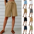 thumbnail image 1 of CFLVAEK Plus Size Shorts for Women High Waisted Drawstring Shorts Knee Length Cotton Linen Shorts with Pockets Beach Vacation Lounge Shorts White XL, 1 of 9