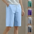 thumbnail image 1 of CFLVAEK Plus Size Shorts for Women Knee Length Drawstring High Waisted Short Solid Color Wide Leg Workout Tennis Shorts with Pockets Light Blue XL, 1 of 7