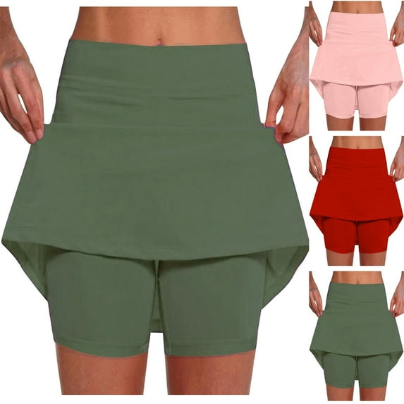 CFLVAEK Plus Size Skorts for Women Casual High Waisted Tennis Skirts Shorts Solid Color Running Workout Shorts Summer Workout Skirts Army Green XXXXL