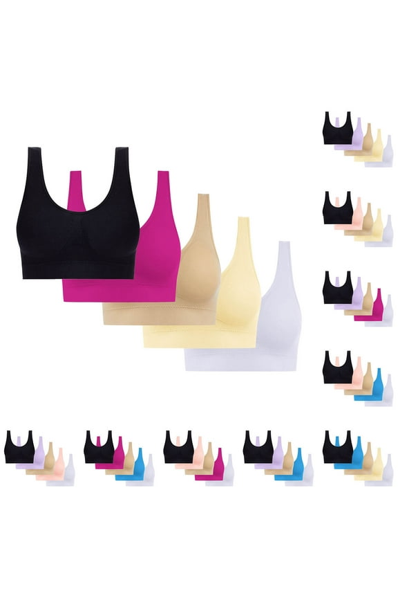 Plus Size Sports Bras for Women Pack of 5 Breathable Seamless Yoga Gym Workout Bra Comfort High Support Lift Up Sports Bra M