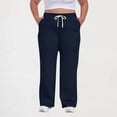 thumbnail image 1 of CFLVAEK Plus Size Sweatpants for Women Loose Fit Wide Leg Casual Baggy Sweatpant Solid Color Elastic Waist Drawstring Workout Pants with Pockets Navy XXXL, 1 of 5