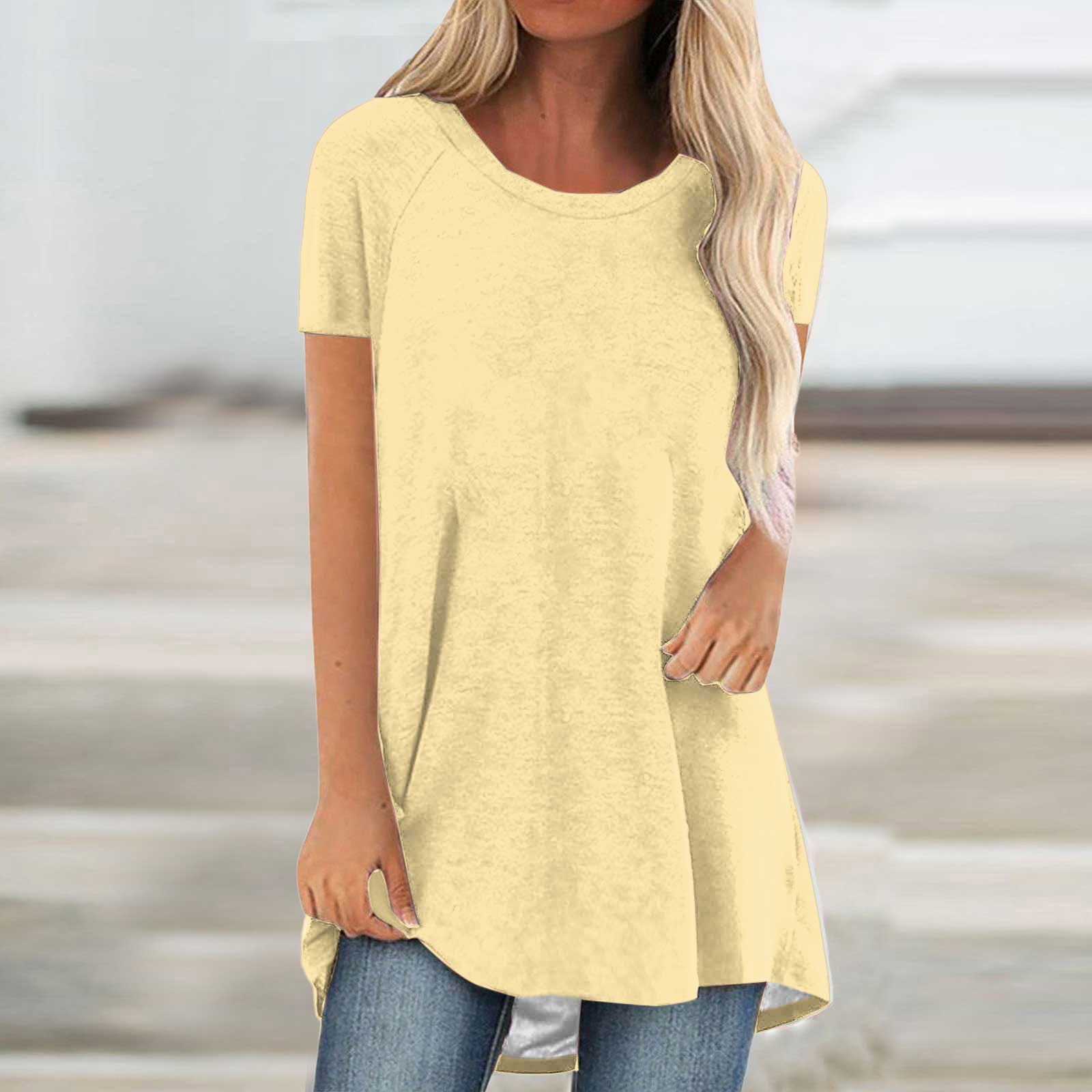 CFLVAEK Plus Size Tops for Women 2025 Loose Fit Round Neck Summer ...