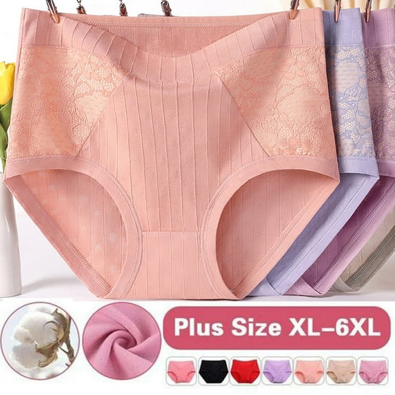 CFLVAEK Plus Size Underwear for Women High Waist Leakproof Panites Cotton Period Underpants Elegant Lace Jacquard Ladies Briefs 2025 Pink XXXXL