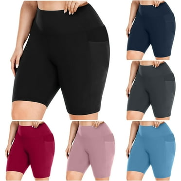 CFLVAEK Plus Size Women's Bike Shorts with Pockets Comfy High Waisted Workout Biker Shorts Stretch Solid Color Yoga Athletic Shorts Black XXXL