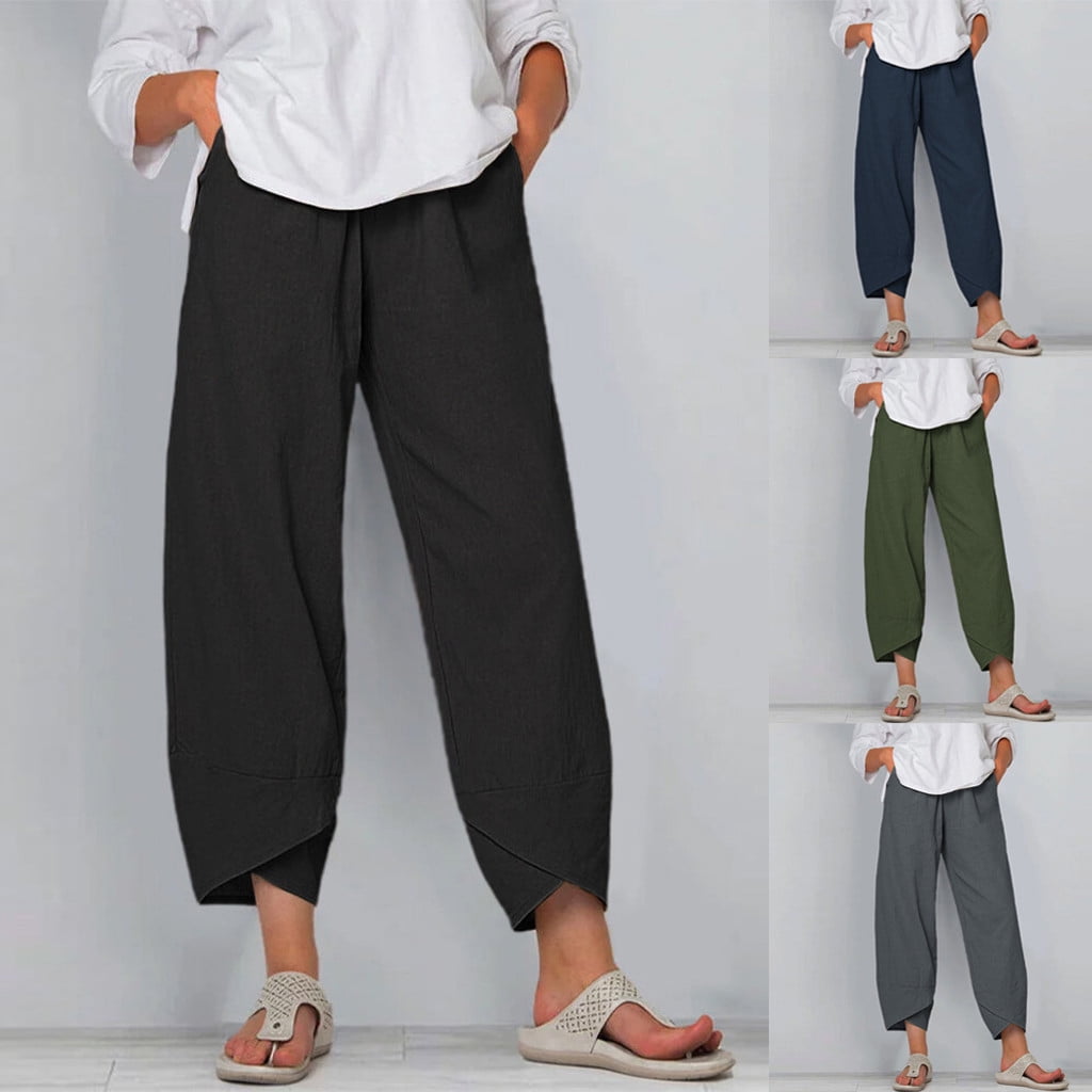 Plus Size Women Spring Plaid Wide Leg Cotton Linen Pants main image 0