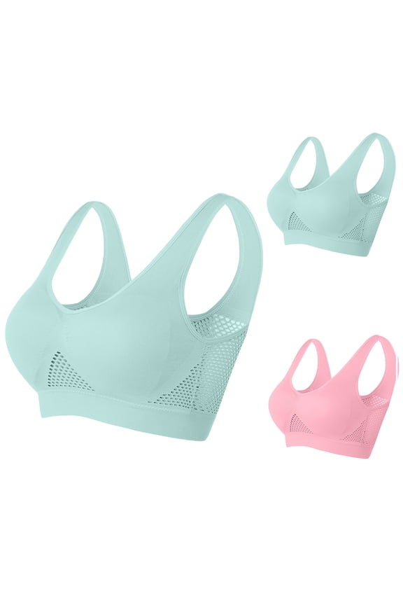 Plus Size Women's High Impact Sport Bras Comfort Wireless Workout Yoga Bra Full Coverage Breathable Mesh Gym Activewear Bras Size M