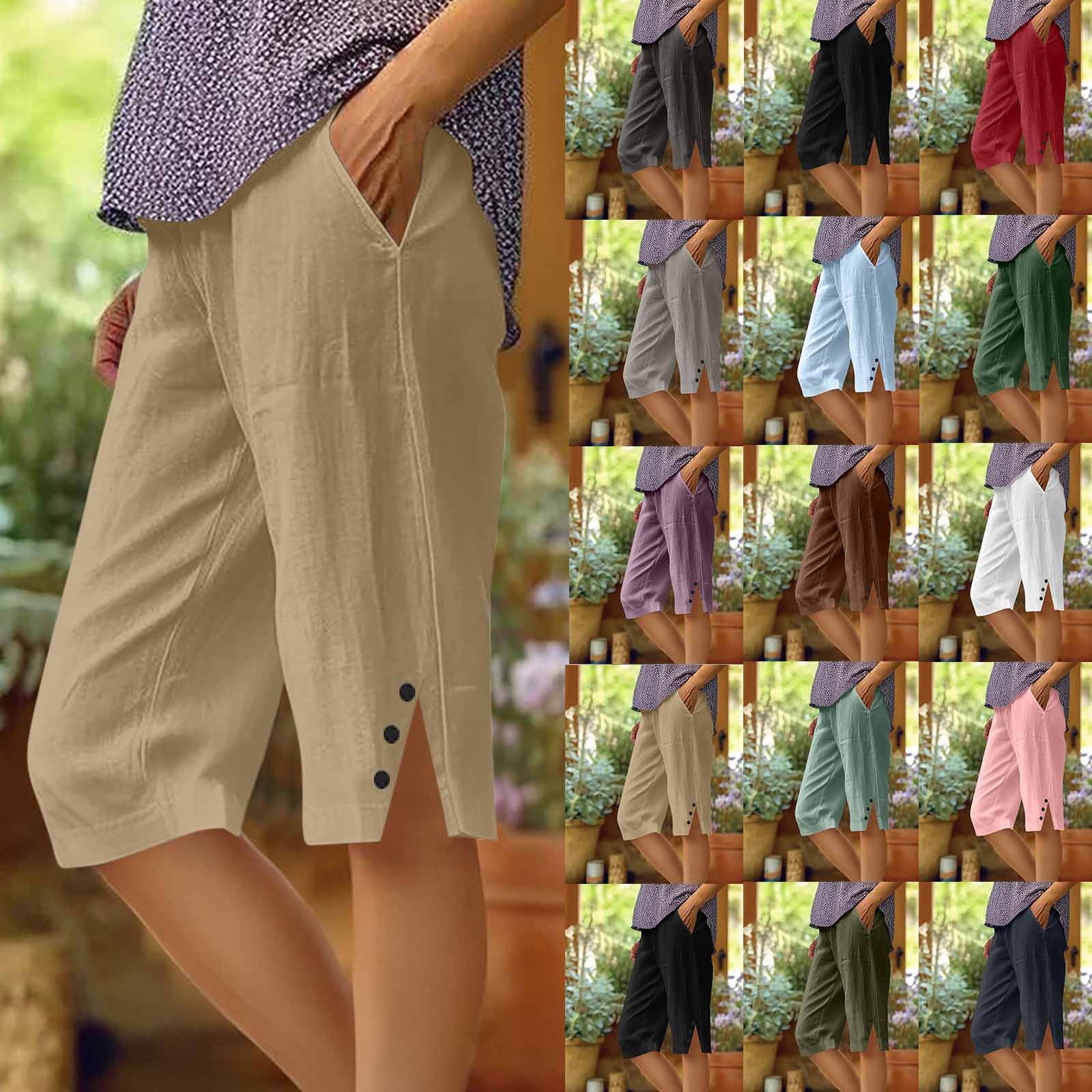 Plus Size Cotton Shorts For Women - Plain Bermuda Combo (Olive Green & Pink) main image 1