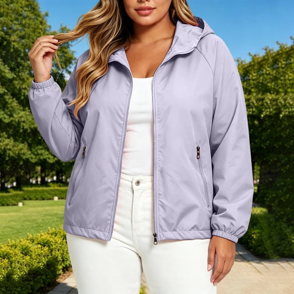 CFLVAEK Plus Size Women's Rain Jacket with Hood Lightweight Waterproof Raincoat Outdoor UV Protect Rain Coat for Hiking Travel Purple XL
