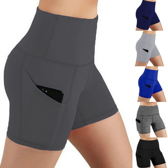 CFLVAEK Plus Size Womens Biker Shorts with Pockets On Clearance Comfy High Waisted Tummy Control Workout Yoga Shorts Stretch Butt Lifting Biker Shorts Blue XXXL
