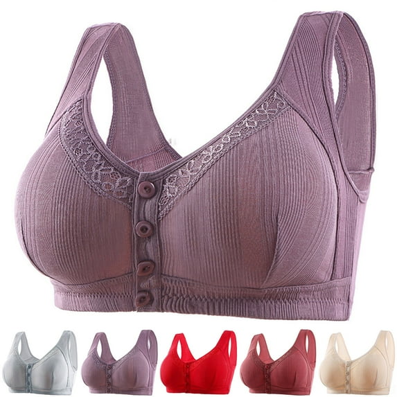 CFLVAEK Plus Size Womens Bras Front Closure Wireless Ribbed Bralette Comfort Full Coverage Cotton Bra for Senior Ladies Comfort Push Up Everyday Bras Red 38