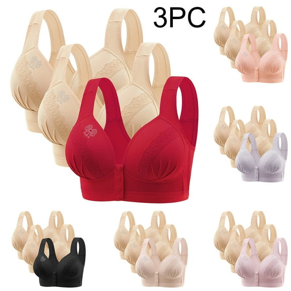 CFLVAEK Plus Size Womens Bras Pack of 3 Wireless Front Closure Bra Comfy Supportive Everyday Bra Full Coverage Bralette for Senior Ladies Black XL