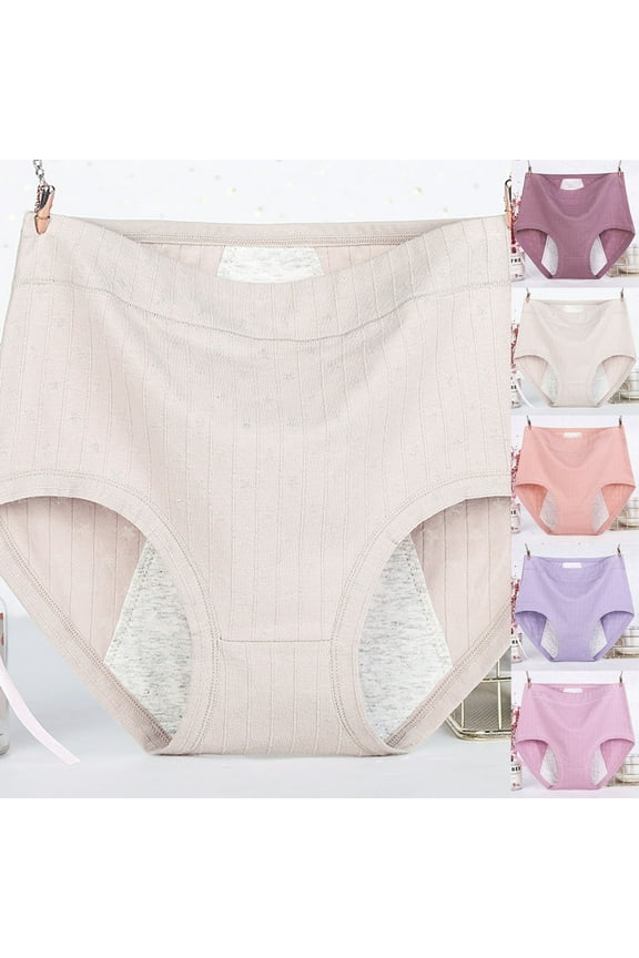 Plus Size Womens Briefs High Waisted Leak Proof Brief Cotton Full Coverage Period Underwear Purple XXXL