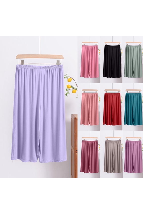 Plus Size Womens Capri Pants Wide Leg Modal Pajamas Lounge Pant Comfy Soft Elastic Waisted Sleep Capris Watermelon Red XXL