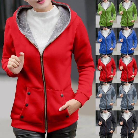 CFLVAEK Plus Size Womens Hoodies Winter Warm Fleece Lined Hoodie Sweatshirts Zip Up Solid Color Hooded Jackets Long Sleeve Coat with Pockets Black XXL