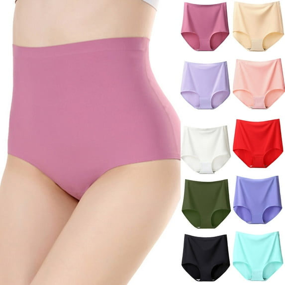 CFLVAEK Plus Size Womens Panties Underwear Super High Waist Seamless Brief Comfortable Tummy Control Panties Ice Silk Briefs for Ladies Black XL