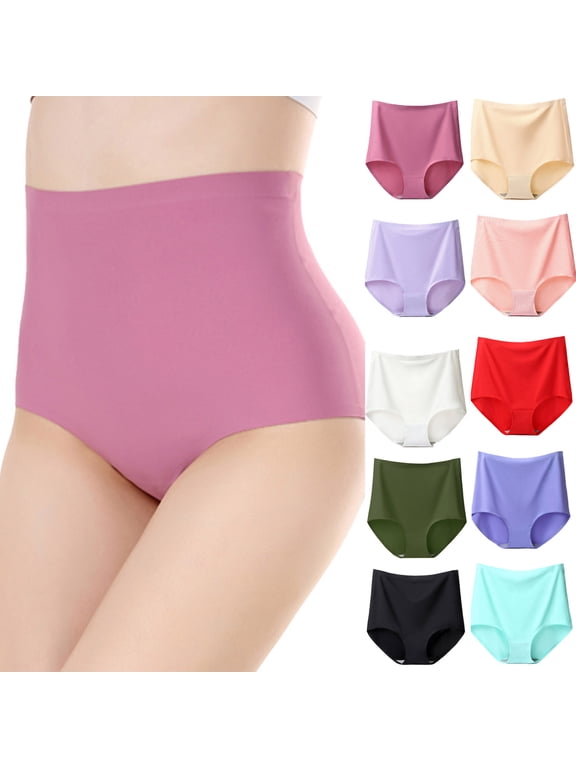 Plus Size Womens Panties Underwear Super High Waist Seamless Brief Comfortable Tummy Control Panties Ice Silk Briefs for Ladies White XXXL