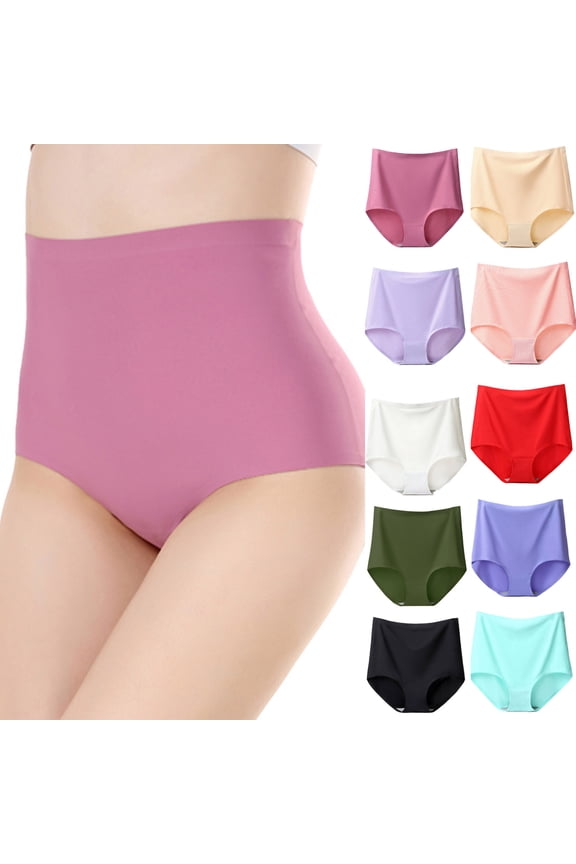 Plus Size Womens Panties Underwear Super High Waist Seamless Brief Comfortable Tummy Control Panties Ice Silk Briefs for Ladies White XXXXL