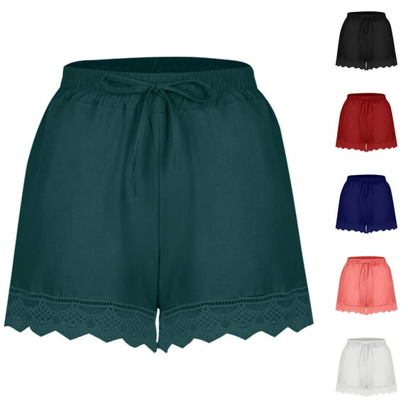 CFLVAEK Plus Size Womens Shorts Casual Trendy Flowy Summer Elastic Waist Lace Trim Comfy Beach Vacation Shorts Green XXL