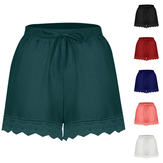 CFLVAEK Plus Size Womens Shorts Casual Trendy Flowy Summer Elastic Waist Lace Trim Comfy Beach Vacation Shorts Pink L