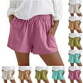 thumbnail image 1 of CFLVAEK Plus Size Womens Shorts with Pockets Elastic Waisted Cotton Linen Shorts Summer Beach Vacation Trendy Shorts Pink XXXL, 1 of 7