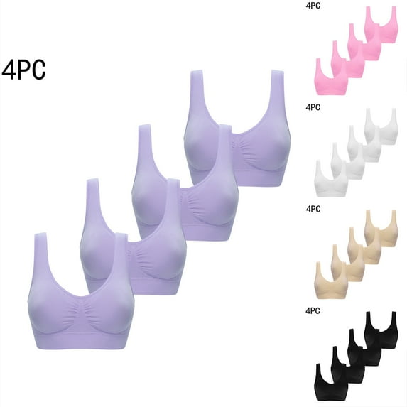 CFLVAEK Plus Size Womens Sports Bras Pack of 4 Comfort Wide Strap Thin Sports Bra Full Coverage Running Gym Fitness Bras Comfy Wirefree Sports Bra 2025 XXL