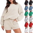 thumbnail image 1 of CFLVAEK Plus Size Womens Sweatsuits 2 Piece Outfits Oversized Crewneck Sweatshirts High Waisted Casual Shorts Lounge Wear Shorts Sets with Pockets Gray L, 1 of 10