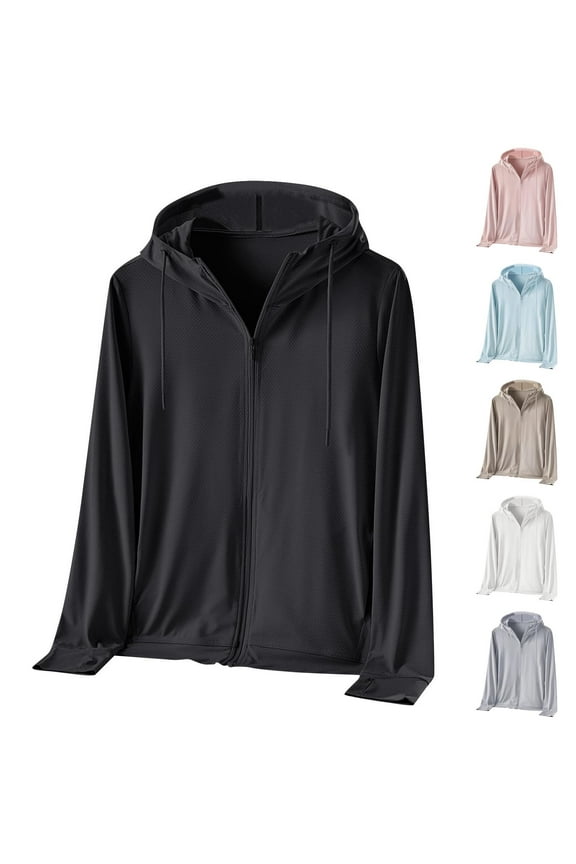Plus Size Womens UPF 50+ Sun Protection Shirts Lightweight Full Zip Long Sleeve Jackets with Hood Summer Hiking Fishing Rash Guard with Pockets