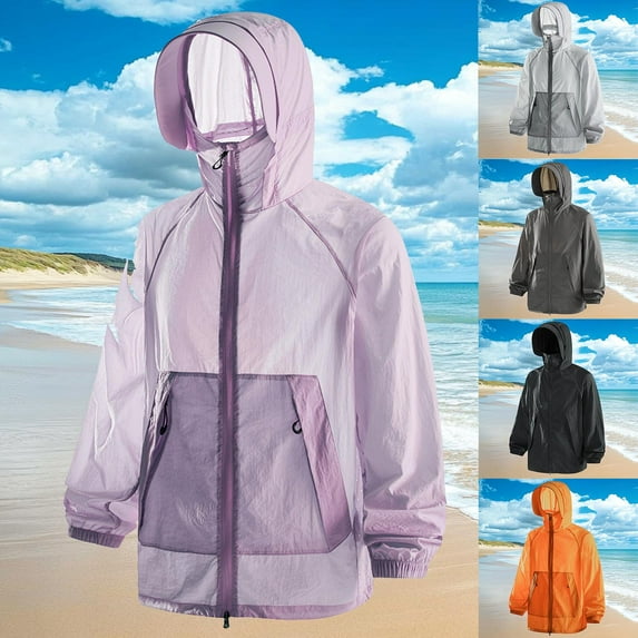 CFLVAEK Plus Size Womens UV Sun Protection Hoodies Casual Long Sleeve Full Zip Shirts with Pockets Summer Beach Vacation Hiking Clothing