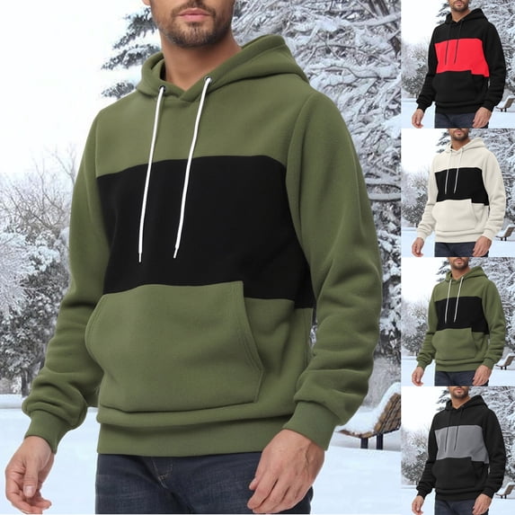 CFLVAEK Polar Fleece Hoodies for Men Big and Tall Long Sleeve Pullover Tops Fashion Color Block Graphic Hoodie Sweatshirts with Kangaroo Pockets Beige XL