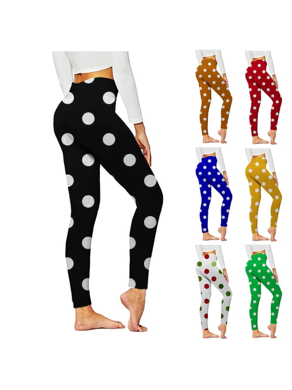 Polka Dot Leggings for Women Stretch High Waist Yoga Pants Fashion Tummy Control Workout Legging Pants Butt Lift Workout Gym Pant White L