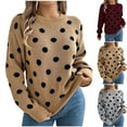 thumbnail image 1 of CFLVAEK Polka Dot Sweater for Women Fall Casual Round Neck Knit Sweaters Loose Fit Long Sleeve Pullover Tops Trendy Soft Outfits Khaki S, 1 of 8