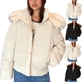thumbnail image 1 of CFLVAEK Puffer Jackets for Women with Faux Fur Hood Thicked Winter Warm Coats Casual Solid Full Zip Up Cropped Quilted Jacket with Pockets Navy S, 1 of 5