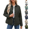 thumbnail image 1 of CFLVAEK Quilted Jackets Women Lightweight Button Down Collar Puffer Jacket Casual Loose Long Sleeve Padded Coats Warm Fall Winter Clothing with Pockets Navy M, 1 of 10