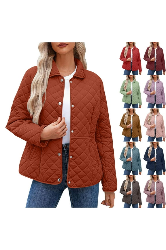 Quilted Jackets for Women Plus Size Lightweight Collar Puffer Jacket Button Down Winter Warm Coat Casual Loose Long Sleeve Padded Coats with Pockets Pink XXL