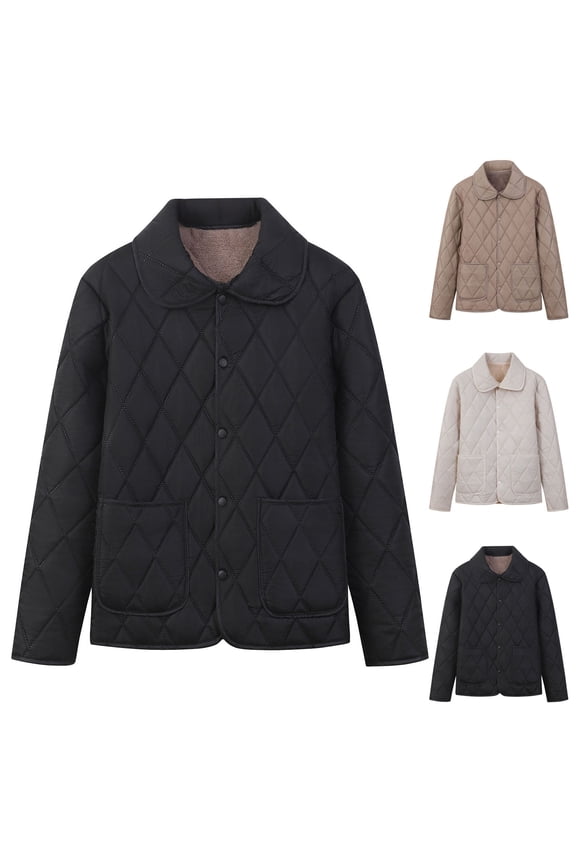 Quilted Jackets for Women Plus Size Long Sleeve Padded Coats Lightweight Button Down Puffer Jacket Solid Long Sleeve Warm Winter Coat with Pockets White XXL