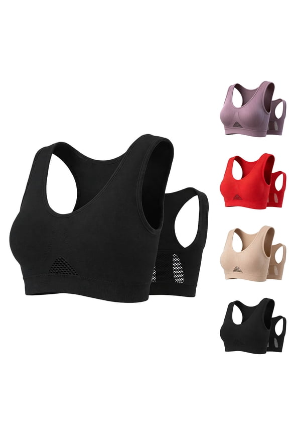 Racerback Sports Bras for Women Breathable Wirefree Mesh Bra Ribbed High Support Tank Tops for Yoga Workout Purple M