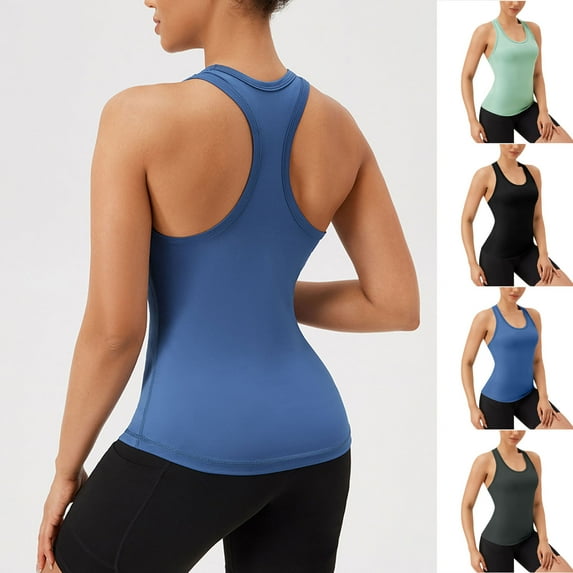 CFLVAEK Racerback Tank Top for Women Athletic Crewneck Fitted Tanks Casual Sleeveless Shirts Solid Color Basic Tank Tops Navy XXL