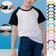 thumbnail image 1 of CFLVAEK Raglan Sleeve Tops for Kids Girls Boys Casual Summer Round Neck Cotton T Shirts Loose Fitting Short Sleeve Tshirt Classic Color Blocked Tshirts Brown Size 7 Years, 1 of 10