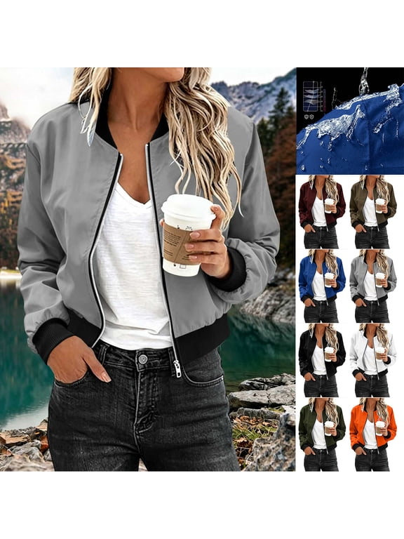 Rain Jacket for Women Waterproof Hiking Outdoor Cropped Raincoat Lightweight Full Zip Up Jackets with Pockets Blue L
