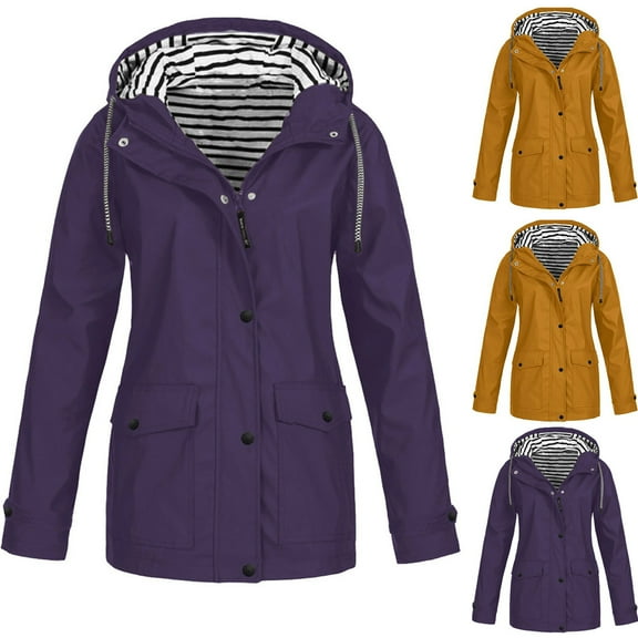 CFLVAEK Rain Jackets for Women Plus Size Waterproof Lightweight Raincoat Zip Up Outdoor Hooded Jacket SunProtection Hiking Travel Windbreaker Purple XXXXXL