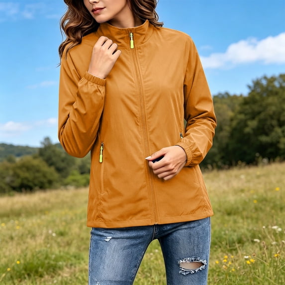 CFLVAEK Rain Jackets for Women Lightweight Waterproof Rain Coat Plus Size Full Zip Up Windbreaker for Hiking Outdoor Travel Gold XXXXL