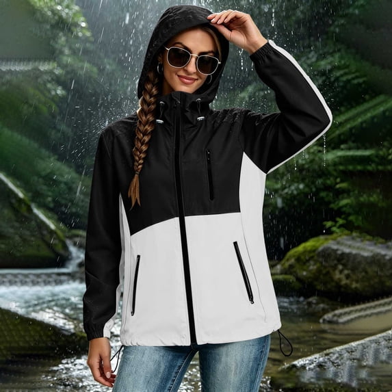CFLVAEK Rain Jackets for Women Waterproof Hiking Outdoor Raincoat Lightweight Zip Up Rain Coats with Zipper Pockets Multicolor XXL