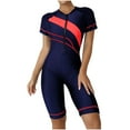 thumbnail image 1 of CFLVAEK Rash Guard One Piece Swimsuit for Women Short Sleeve Zip Front Modest Swimsuit Tummy Control Sun Protection Surfing Suit Athletic Slim Fit Workout Swimwear with Boy Leg, 1 of 6