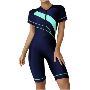 CFLVAEK Rash Guard One Piece Swimsuit for Women Short Sleeve Zip Front Modest Swimsuit Tummy Control Sun Protection Surfing Suit Athletic Slim Fit Workout Swimwear with Boy Leg