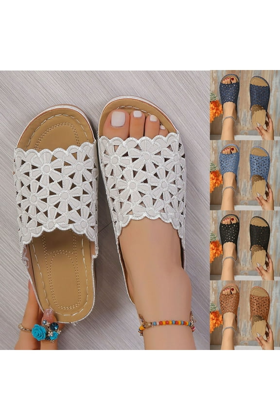 Sandals for Women Hollow Out Slide Sandals with Arch Support Comfortable Beach Walking Sandals Plus Size Sandals for Ladies Size 7.5