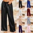 thumbnail image 1 of CFLVAEK Satin Pants for Women Casual Drawstring Elastic Waist Pajama Pants Loose Fitting Wide Leg Lounge Trousers with Pockets Silver S, 1 of 9